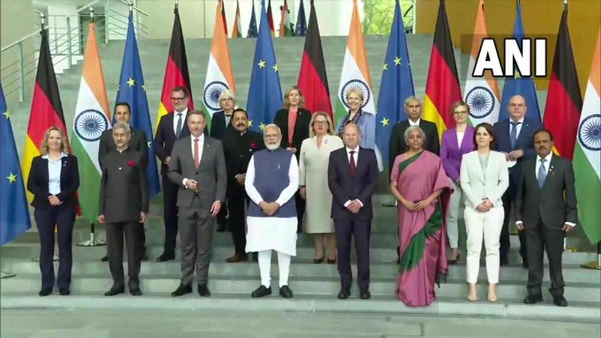 Indian Prime Minister Narendra Modi and German Chancellor Olaf Scholz (centre). Photo: ANI