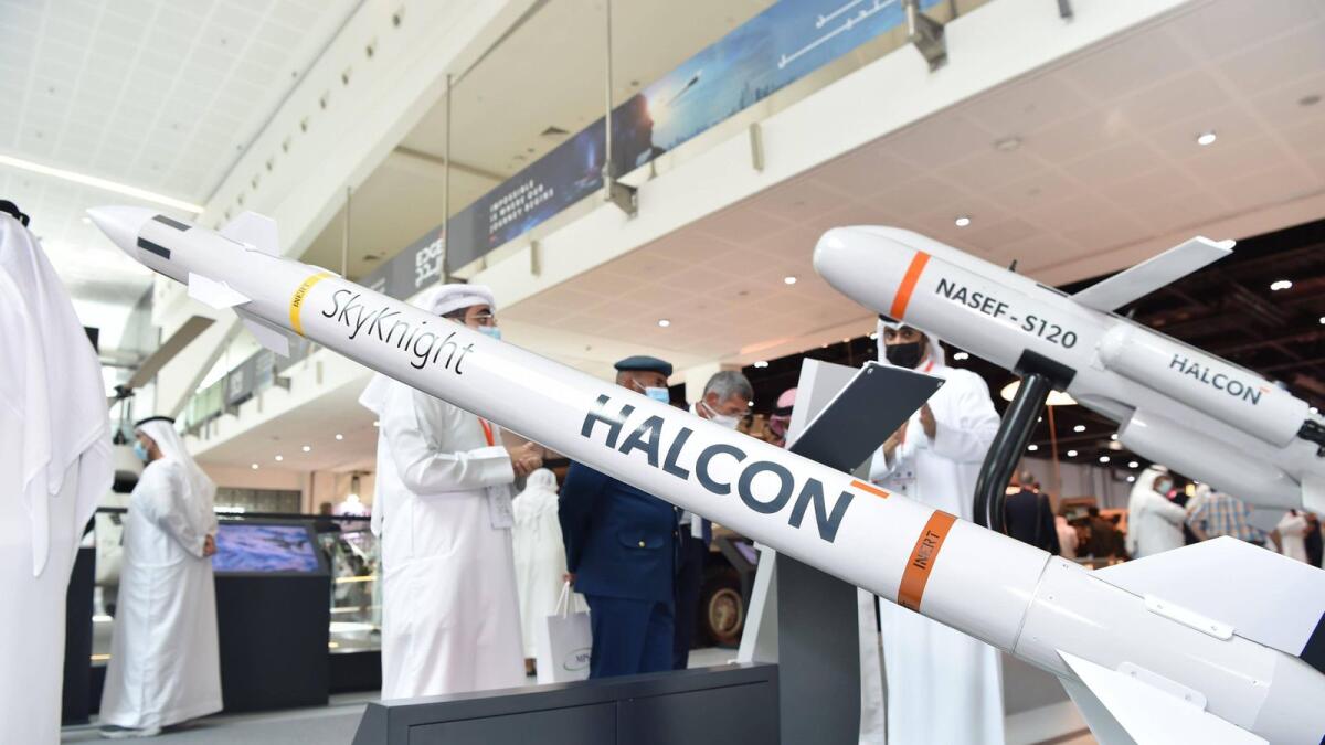 Defence missile developed by Edge Group on display at IDEX 2021 in Abu Dhabi. Photo: Wam