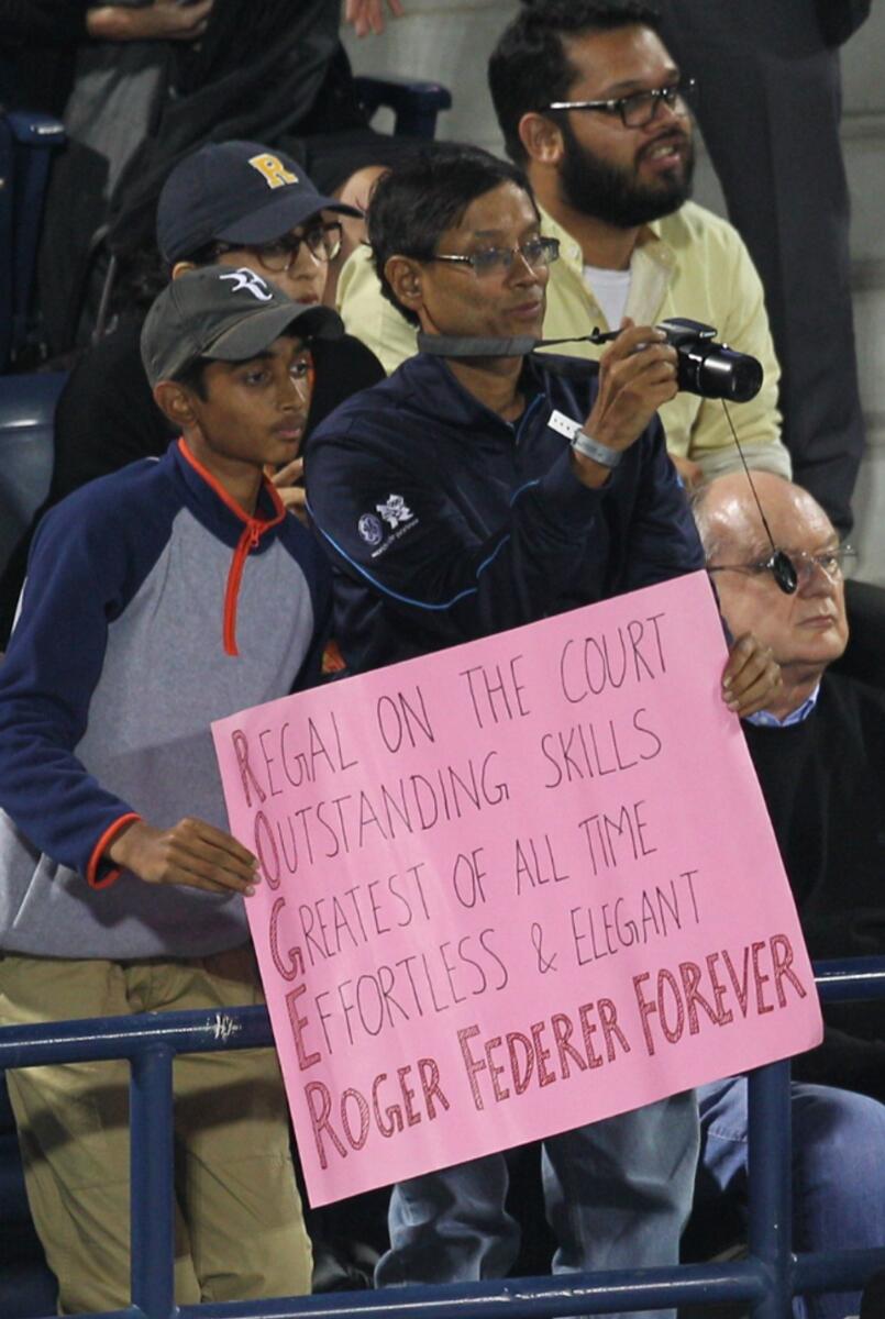 Fans of Roger Federer during his match against Benoit Paire in Dubai in 2017. — KT file