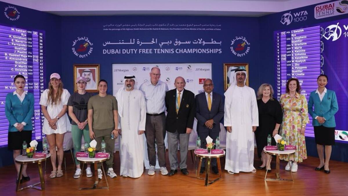Officials and players at the official draw for the Dubai Duty Free Tennis Championships. – Supplied photo