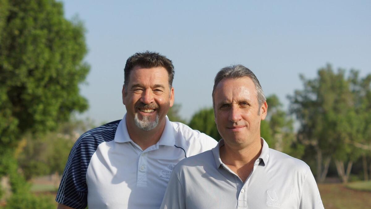 Simon Mellor (left) and Ted Bloom all set for their 18 on Eighteen UAE Charity Golf Challenge.' (Supplied photo)