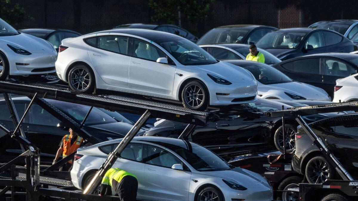 Tesla Model 3 vehicles are seen for sale at a Tesla facility in Fremont, California. — Reuters file