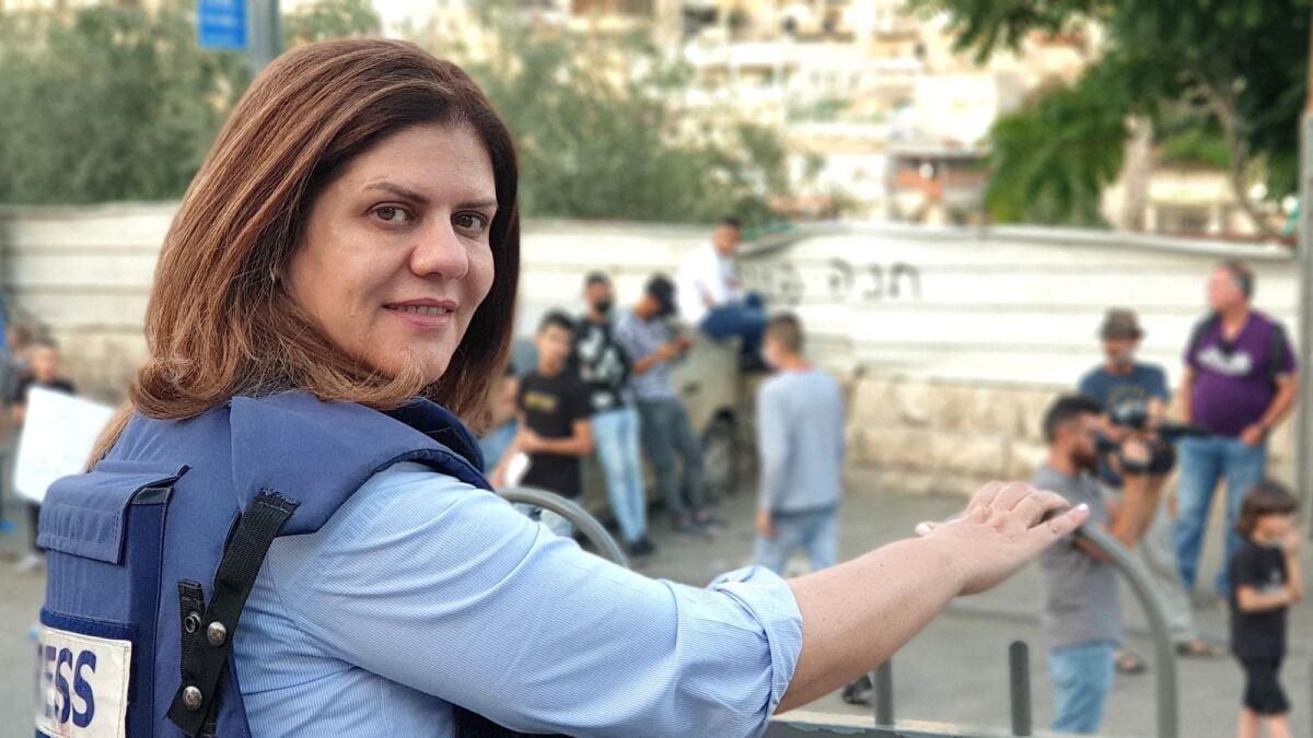 Shireen Abu Akleh during her reporting from Jerusalem. — AFP