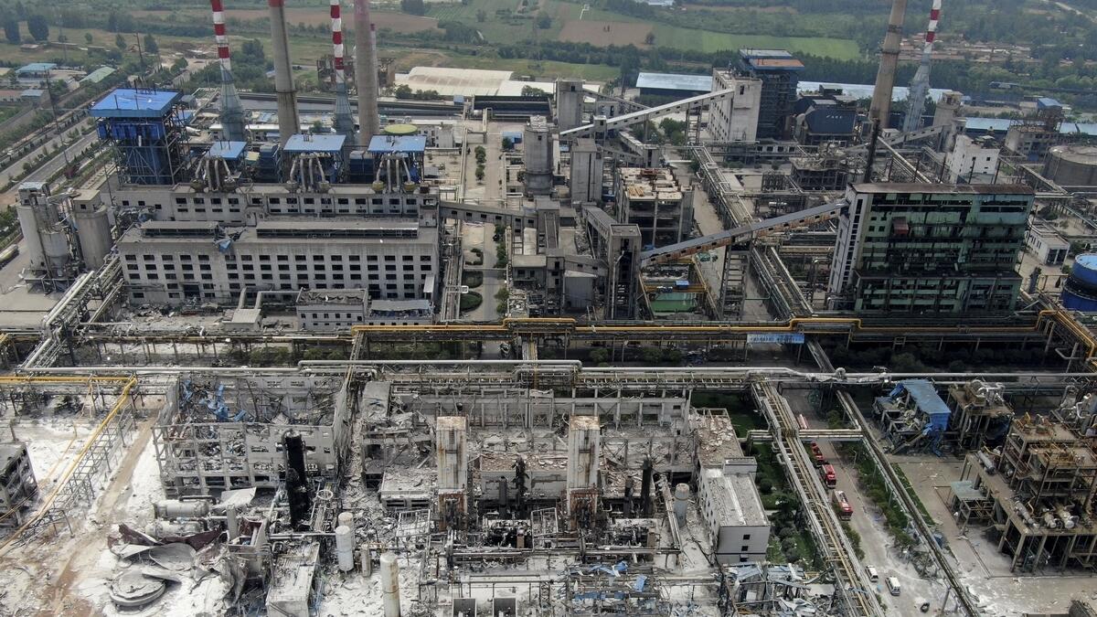 An aerial view shows the aftermath of the blast at a gas plant in Yima city in central Chinas Henan province.-AP