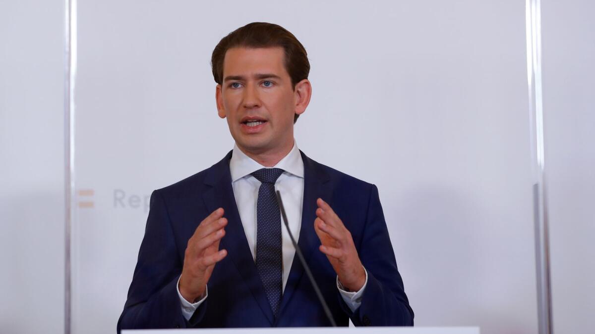 Austria's Chancellor Sebastian Kurz gestures as he speaks during a news conference, as the spread of the coronavirus disease (COVID-19) continues, in Vienna, Austria October 31, 2020. Reuter