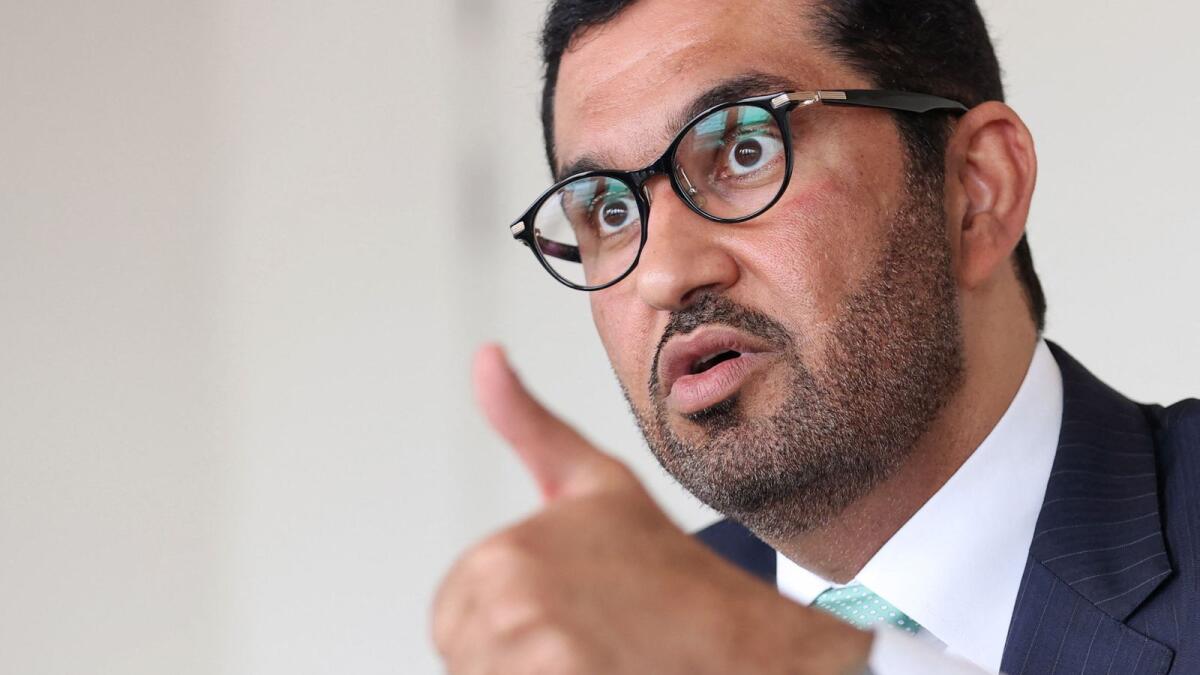 Dr Sultan Al Jaber, President of this year's COP28 climate gestures during the 7th Ministerial on Climate Action (MoCA) in Brussels on Thursday.— AFP