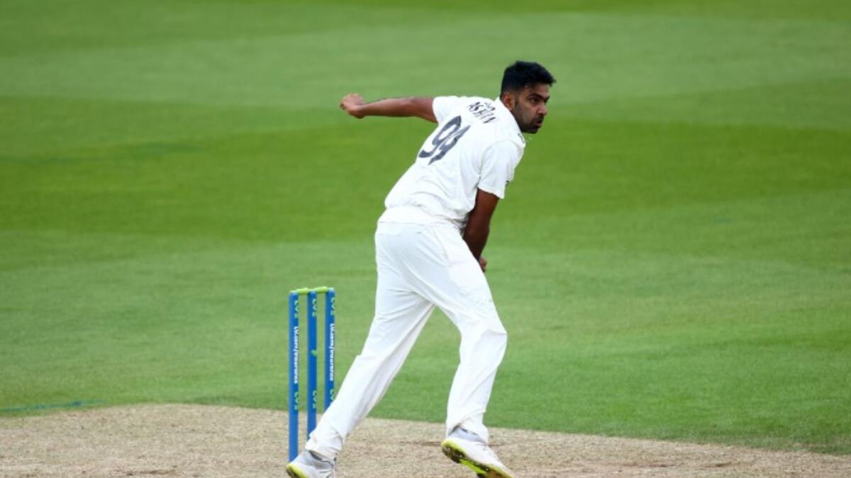 R Ashwin bowls during the match on Wednesday. (Surrey Cricket Twitter)