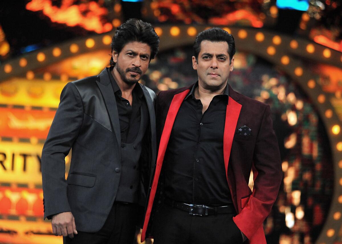 Indian Bollywood Actors  (L) Shah Rukh Khan with (R) Salman Khan. Photo: AFP
