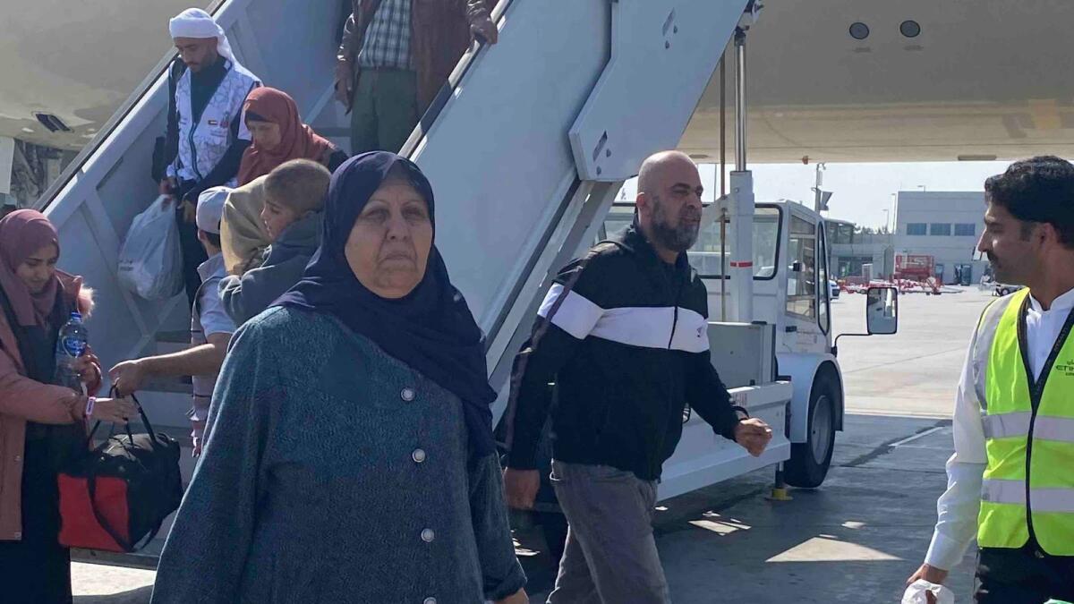 A Palestinian woman arrives in Abu Dhabi from Gaza. — Ahmed Waqqas Alawlaqi