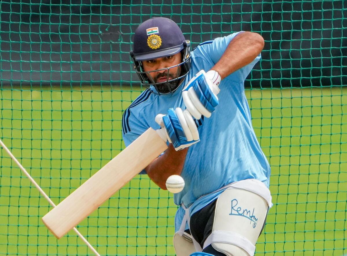 Indian cricket team captain Rohit Sharma bats during a training session ahead of Asia Cup 2023. - PTI