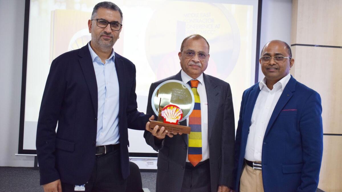 From left to right: Ahmed Hilal (left), Shell Middle East Lubricants Supply Chain GM; Eugene Mayne (center), Tristar Group CEO; and Shivananda Baikady (right), Tristar Group GM for Road Transport and Warehousing. - Supplied photo