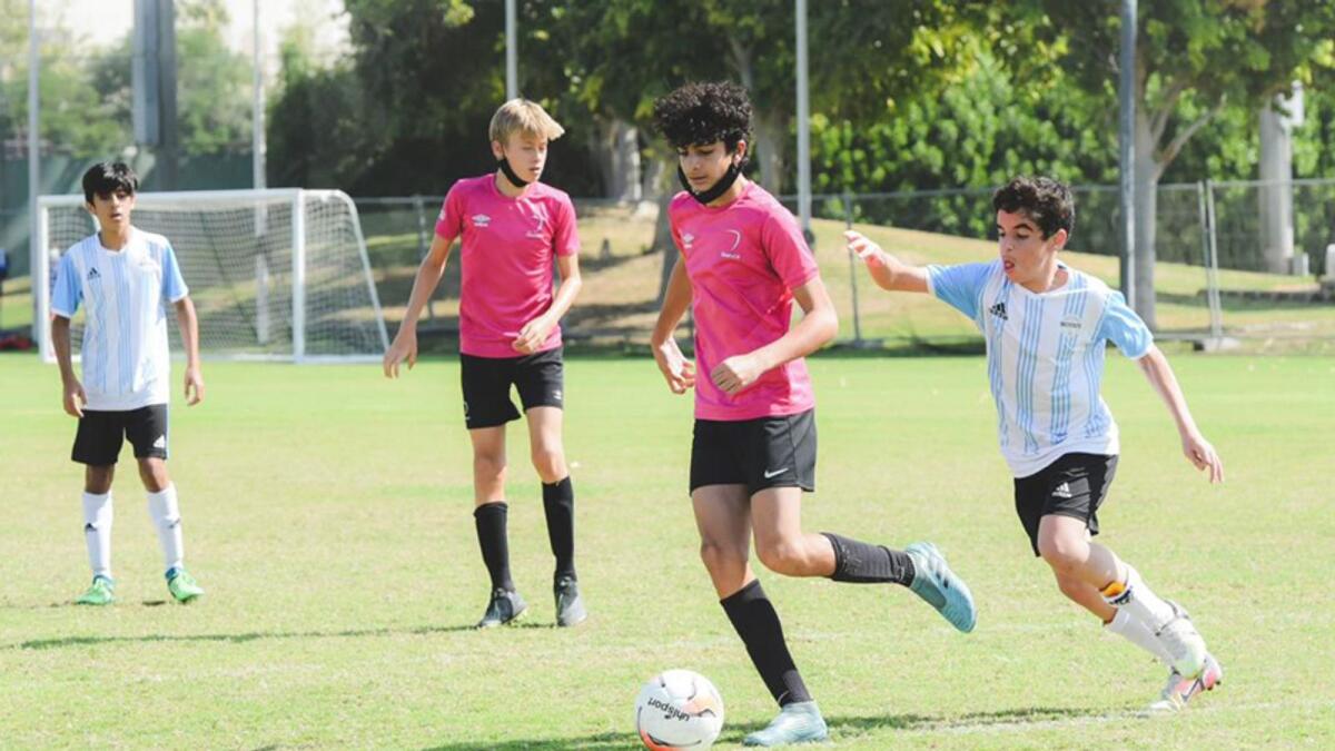 Players in action during the second week of the Dubai Sports Council Football Academies Championship. — Supplied photo