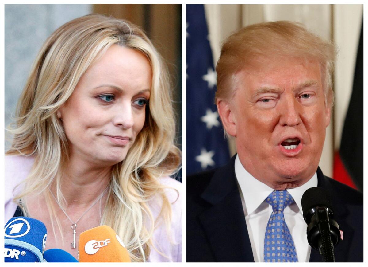 A combination photo shows Adult film actress Stephanie Clifford, also known as Stormy Daniels, and US President Donald Trump. — Reuters file