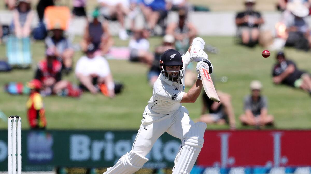Kane Williamson plays a shot during the second day of the first cricket Test match against Pakistan.— AFP