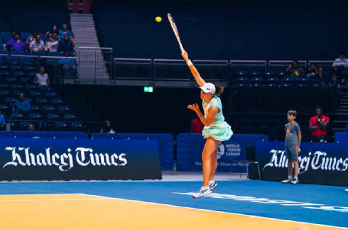 World No.1 Iga Swiatek in action against Anastasia Pavlyuchenkova in Dubai on Thursday. — Photo by Neeraj Murali