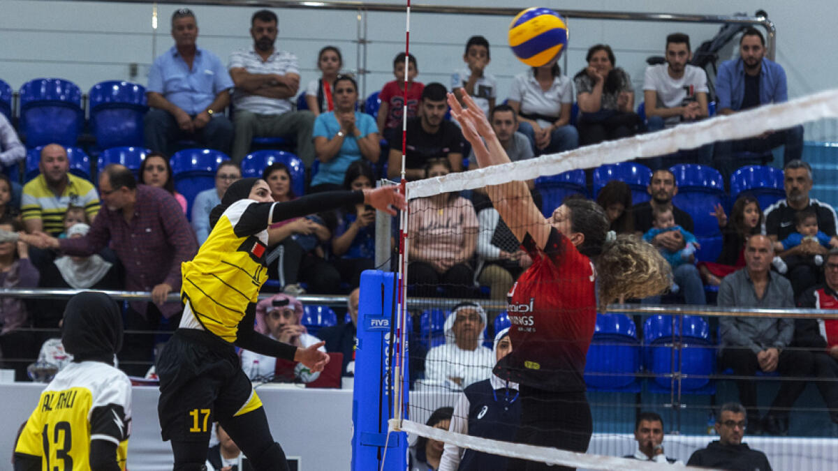 Action during the volleyball tie between Syria and Bahrain.