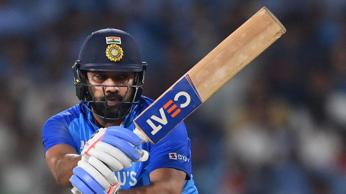 Indian captain Rohit Sharma plays a shot during the second T20 International against Australia in Nagpur on Friday. — AFP