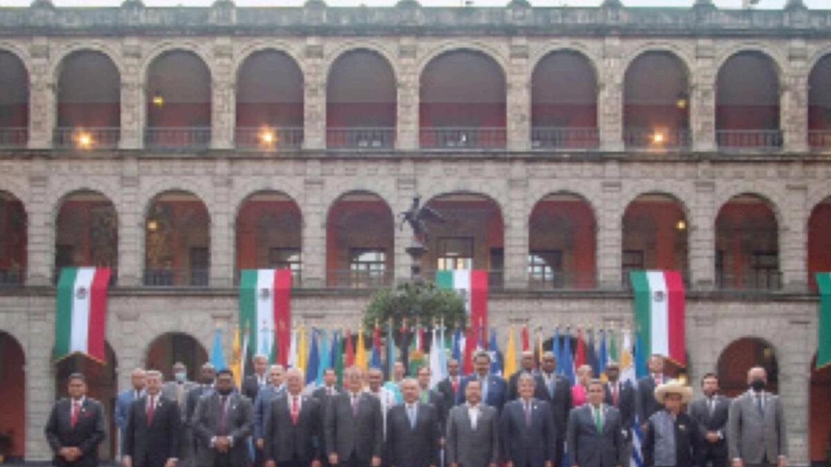 Mexico President Andres Manuel Lopez Obrador (C) poses for a photo with leaders and prime ministers during the summit of the Community of Latin American and Caribbean States (CELAC), at the National Palace in Mexico City. — Reuters