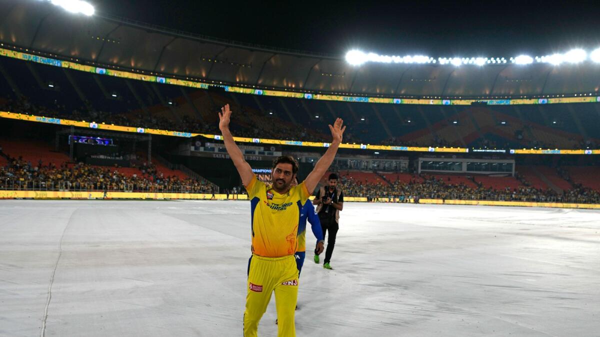 MS Dhoni acknowledges the applause from the crowd after the IPL final match in Ahmedabad. — AP file