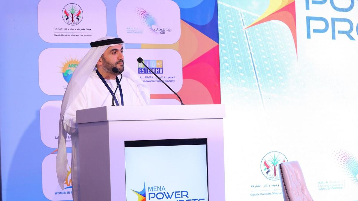 Yousif Ahmed Al Ali, assistant under-secretary for Water, Electricity and Future Energy Affairs, Ministry of Energy and Infrastructure, addressing the Mena Power Projects Forum in Dubai on Wednesday. — Supplied photo