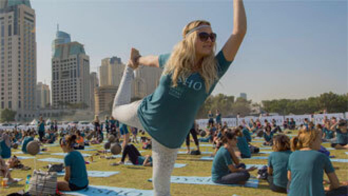 Hundreds gather for yoga under the sky