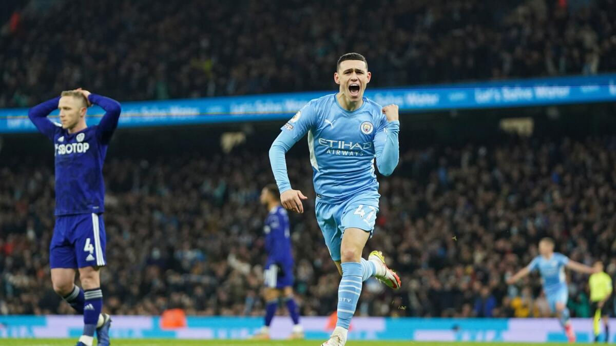 Manchester City's Phil Foden (right). — AP