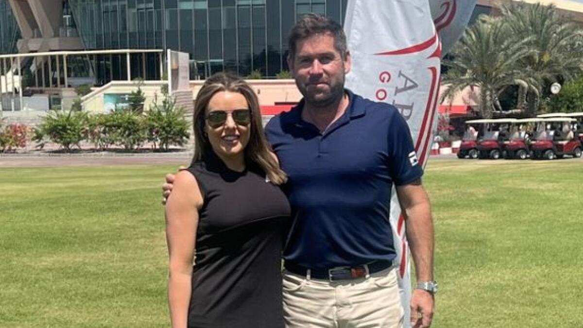 Robert Rock (right) with the RRJGT Events Organiser Natalie Haywood during their visit to Abu Dhabi Golf Club. - Supplied photo