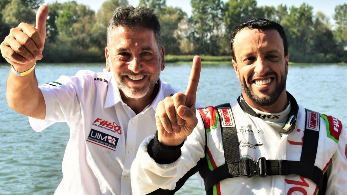 Thani Al Qemzi (right) with team manager Guido Cappellini. — Supplied photo