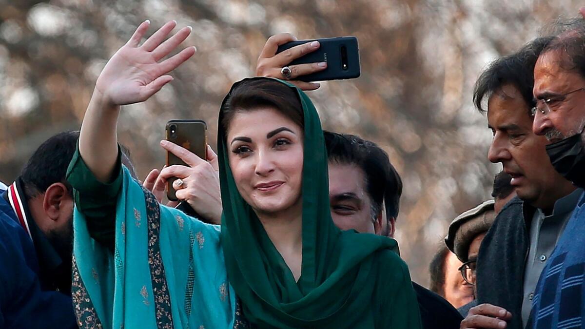 Maryam Nawaz Sharif waves to supporters during a rally outside the head office of the Election Commission of Pakistan, in Islamabad, Pakistan. — AP file