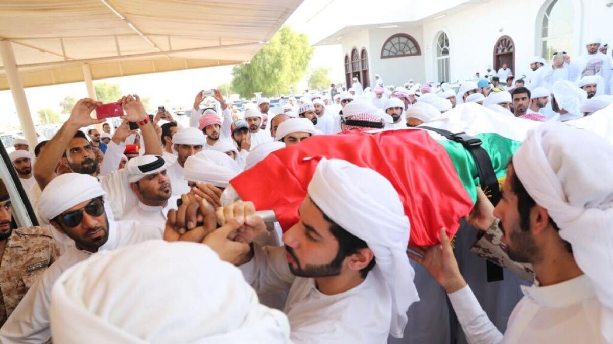 Funeral prayer for martyr Jasim Saleh Al Zaabi at Sheikh Humaid Al Qasimi Mosque, Al Jazeera Al Hamra - Ras Al Khaimah
