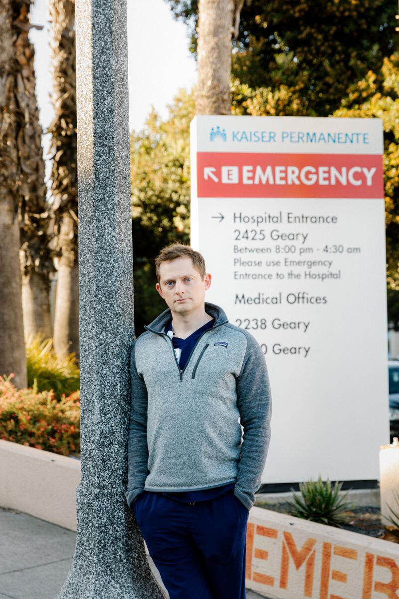 Dr Graham Walker, an emergency physician in San Francisco, California, on Dec. 21, 2022. Walker quit Twitter this month over frustrations with Covid-19 misinformation. (Jason Henry/The New York Times)