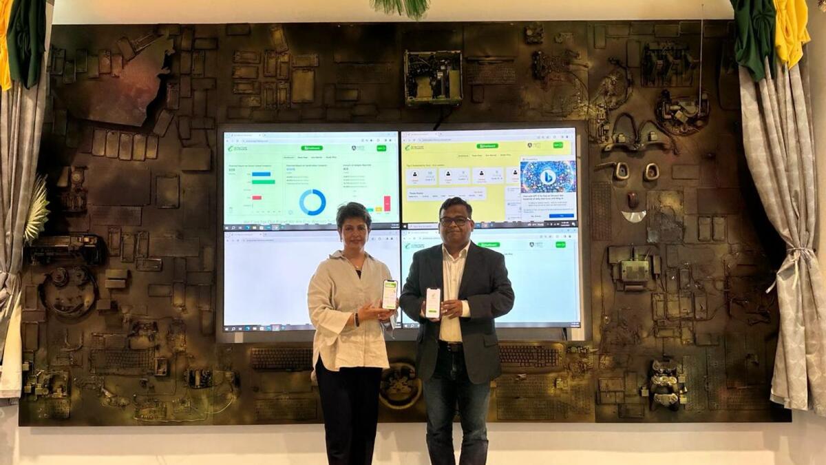Sangita Chima, principal of Amity School Dubai and Mukul Anand, founder and CEO of R3 Factory at the Eco Warrior Launch Event.