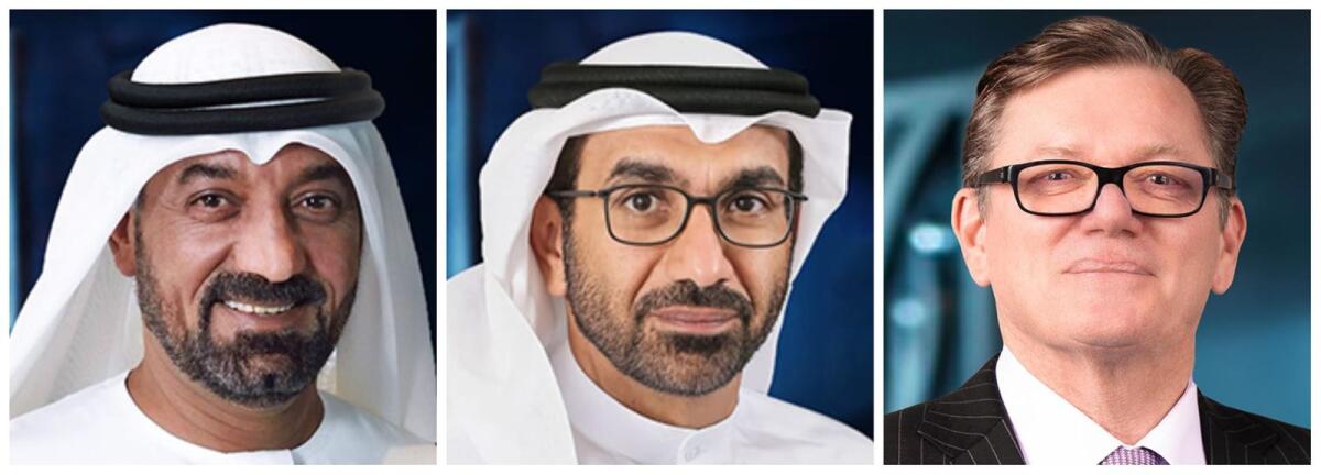 From left: Sheikh Ahmed bin Saeed Al Maktoum, Chairman of Emirates NBD; Hesham Abdulla Al Qassim, vice chairman and managing director; and Shayne Nelson, group chief executive officer. — Supplied photos