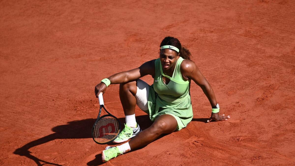 Serena Williams of the US reacts as she plays against Kazakhstan's Elena Rybakina during their women's singles fourth round match at the French Open. — AFP