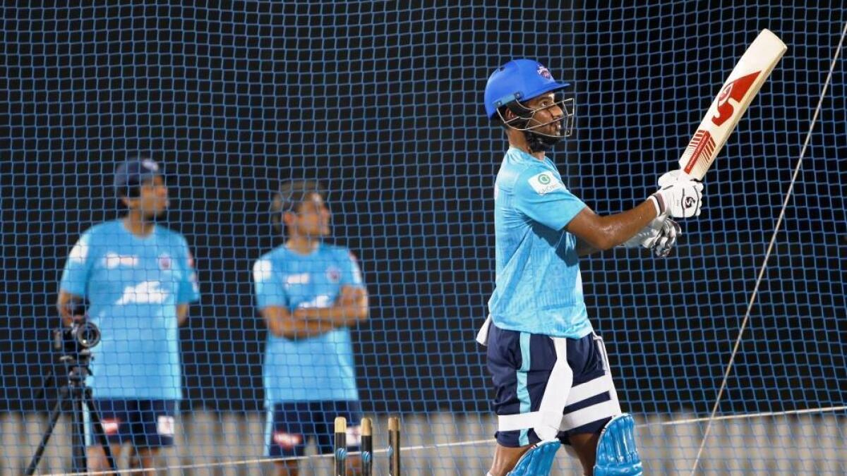 Lalit Yadav bats during a Delhi Capitals nets session (DC Twitter)