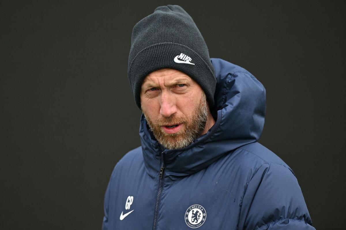 Chelsea coach Graham Potter attends a team training session at Chelsea's Cobham training facility in Stoke on Monday. — AFP