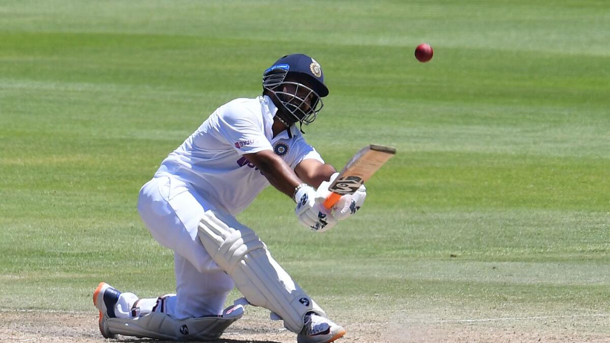 India's Rishabh Pant hits a six during the third day of the third Test. (AFP)
