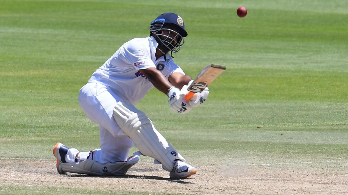 India's Rishabh Pant hits a six during the third day of the third Test. (AFP)