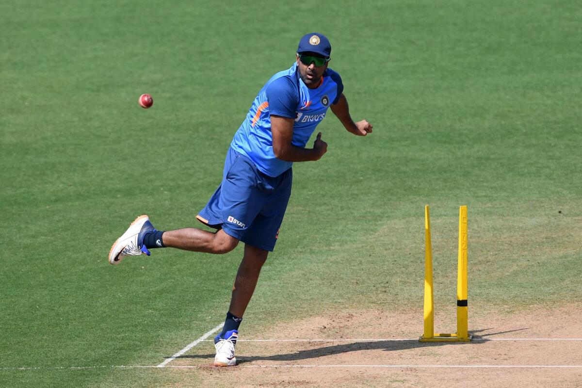 India's Ravichandran Ashwin bowls during a practice session in Nagpur on Tuesday. — AFP