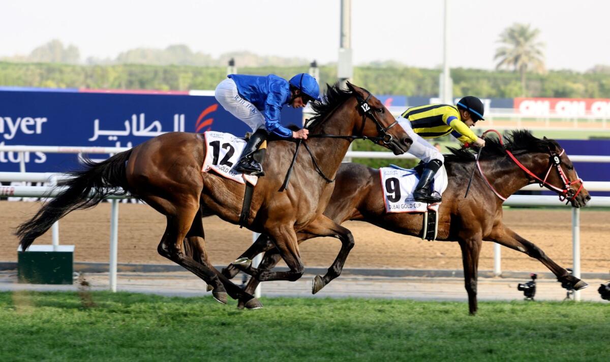 Action from a race at the Meydan racecourse. — AFP file
