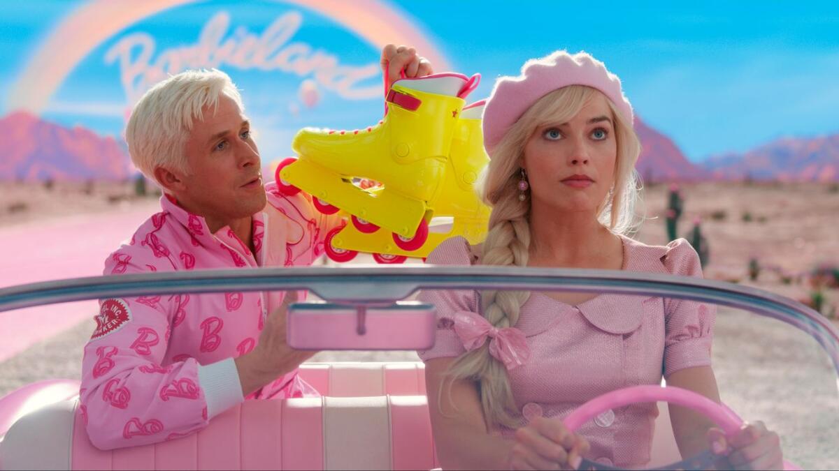 This image released by Warner Bros. Pictures shows Ryan Gosling (left), and Margot Robbie in a scene from 'Barbie'. Photo: AP