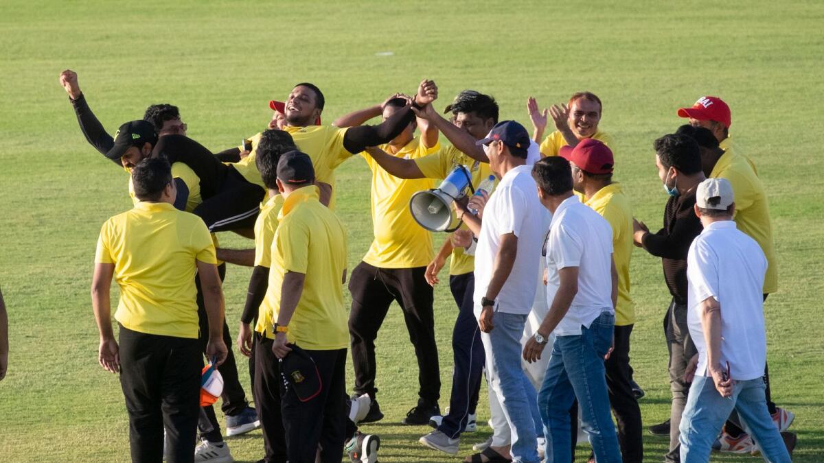 Proscape Panthers celebrate their victory against Transmech Tuskers on Saturday. — Photo by Shihab