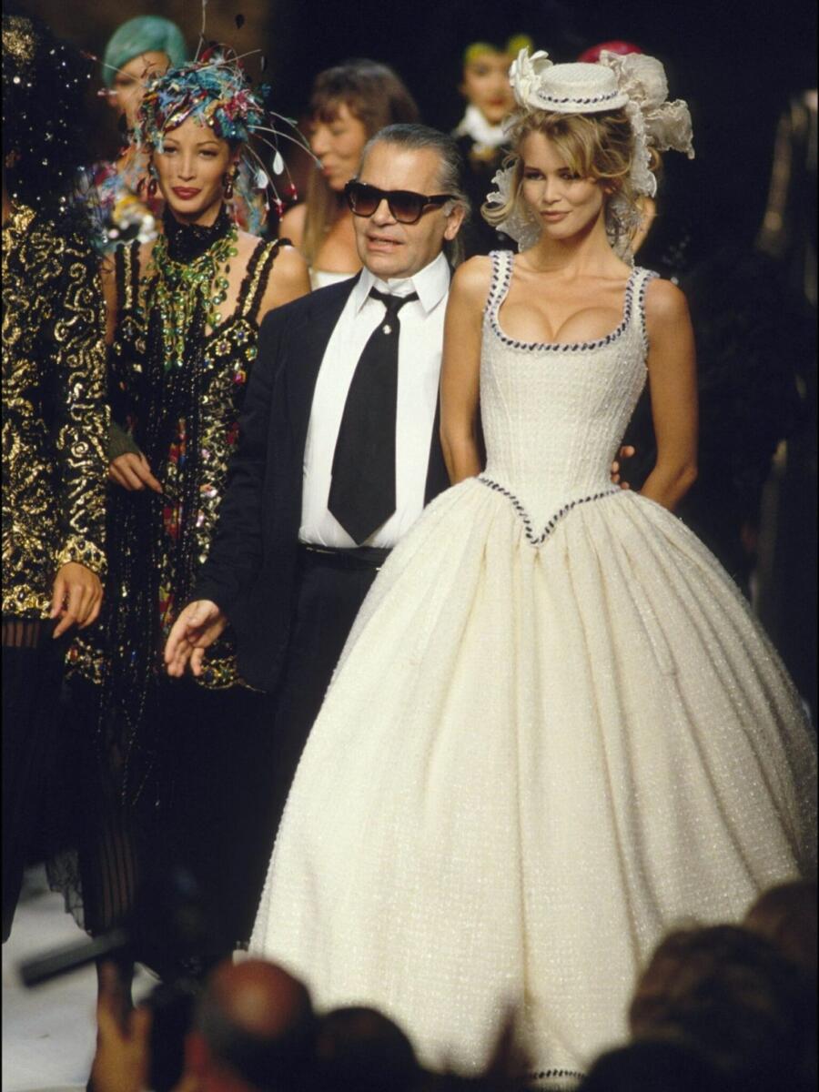 Karl Lagerfeld with Claudia Schiffer in 1992