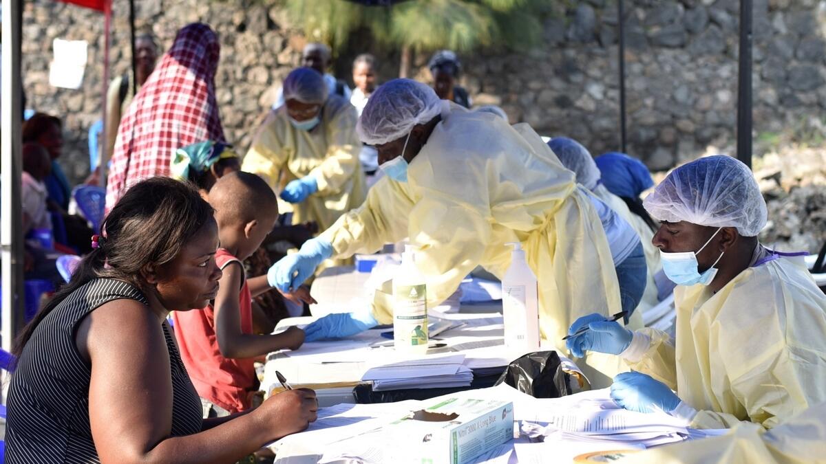Congolese health workers collect data before administering ebola vaccines to civilians at the Himbi Health Centre in Goma, Democratic Republic of Congo.- Reuters