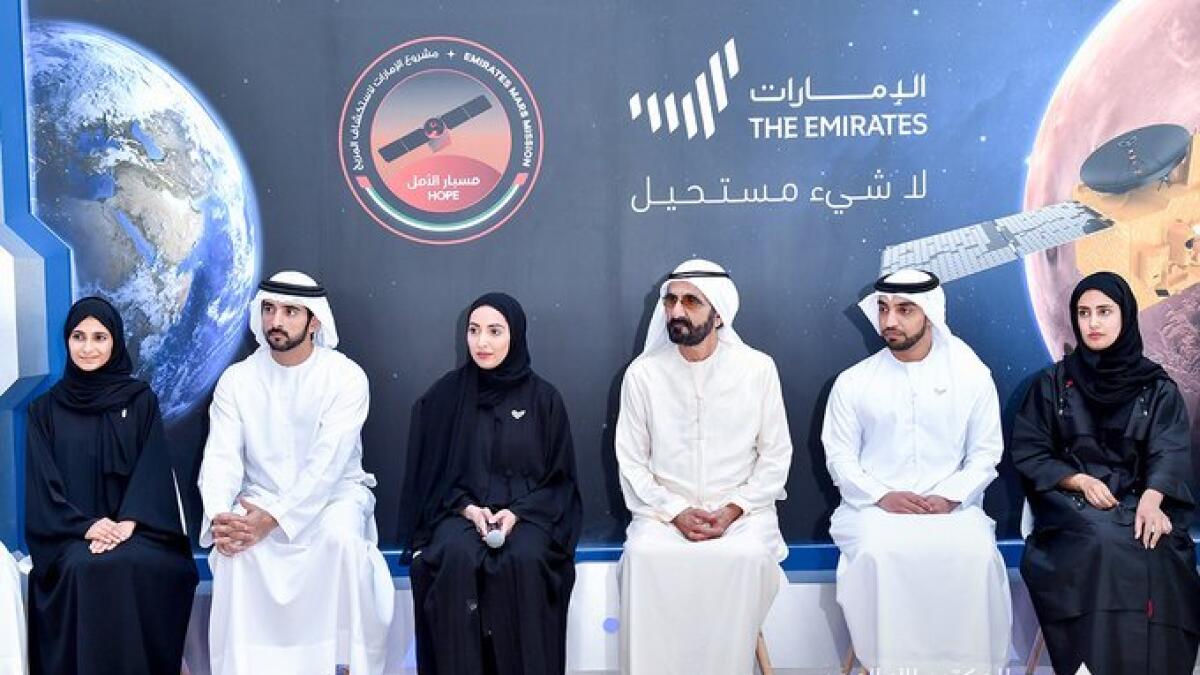 UAE leaders briefed by the Hope Probe team on the 2020 Mars mission. - sahim@khaleejtimes.com