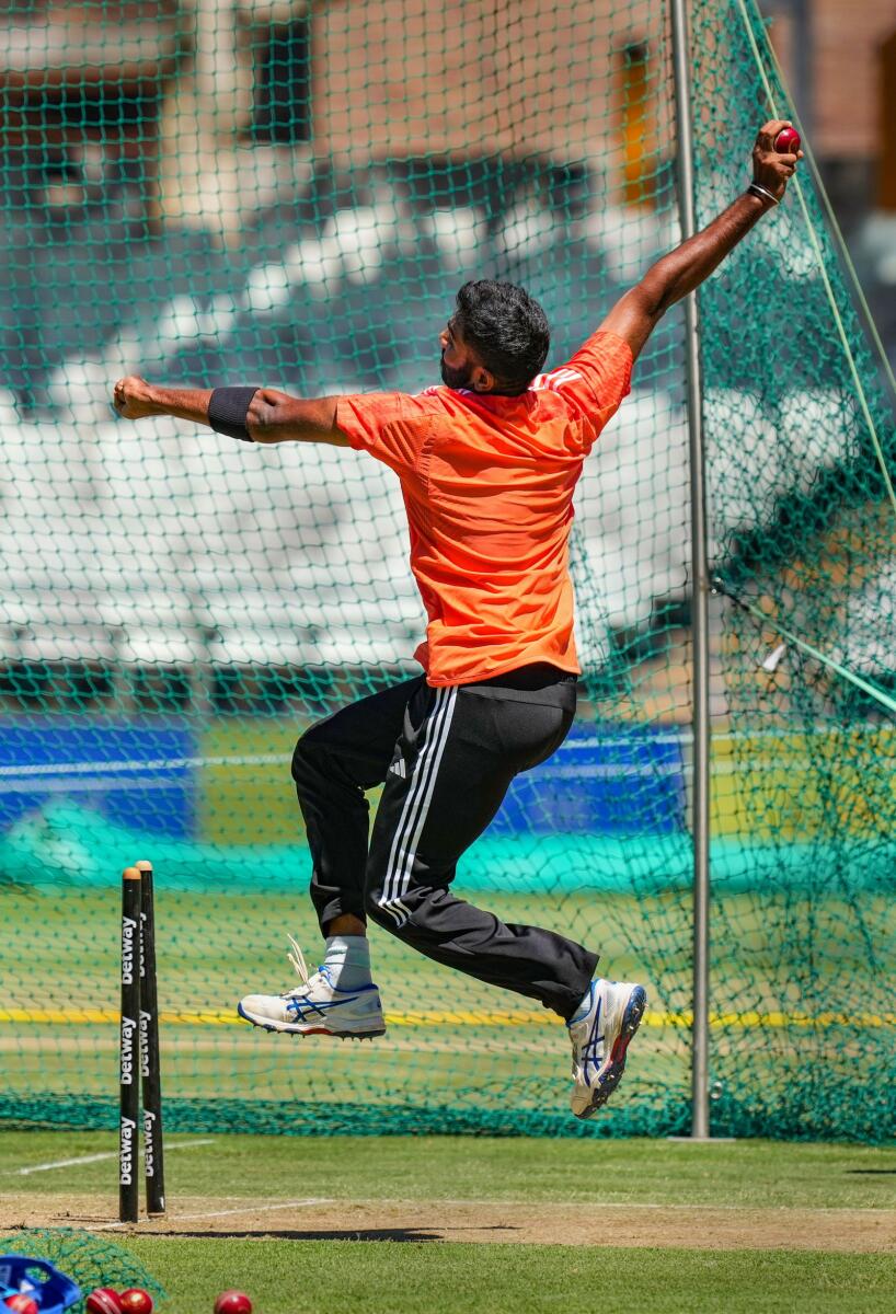 Indian pace bowler Jasprit Bumrah bowls during a net session at Newlands Cricket Ground in Cape Town on Monday. — PTI