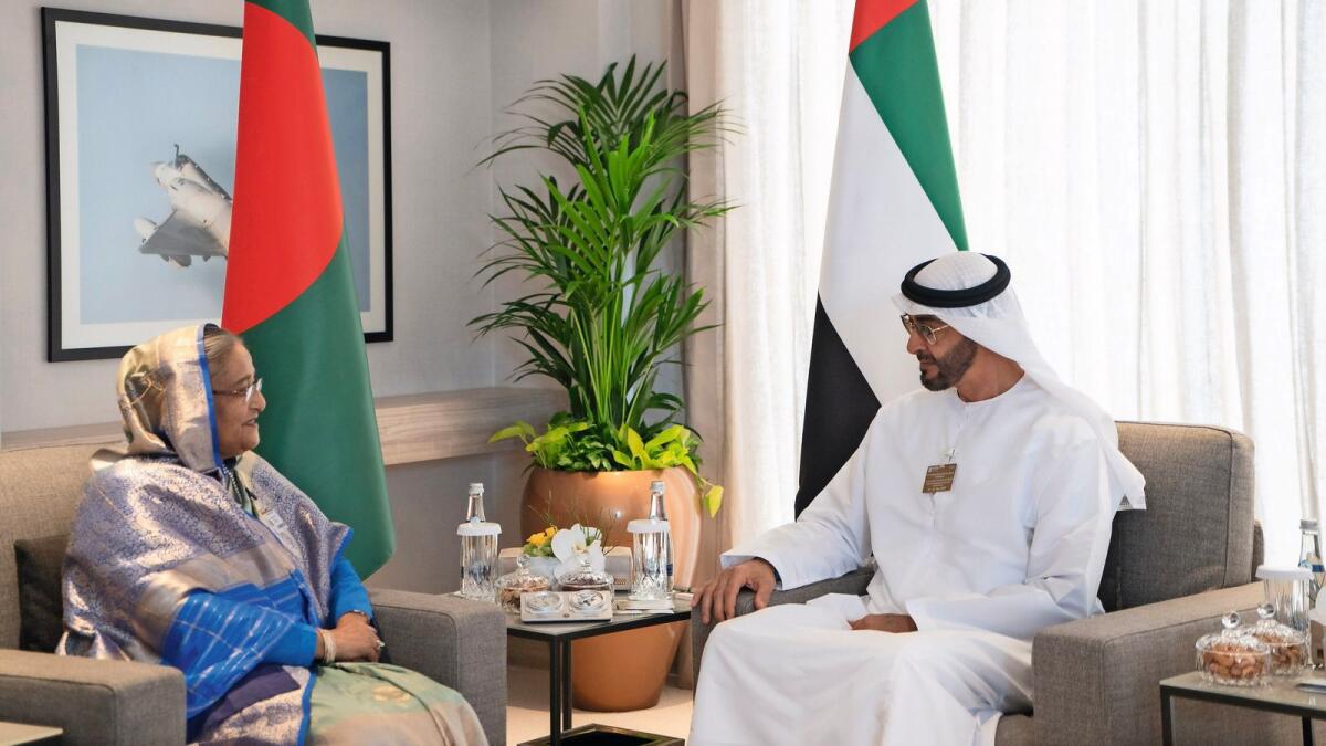 His Highness Sheikh Mohamed bin Zayed Al Nahyan, Crown Prince of Abu Dhabi and Deputy Supreme Commander of the UAE Armed Forces,  meeting with Sheikh Hasina
