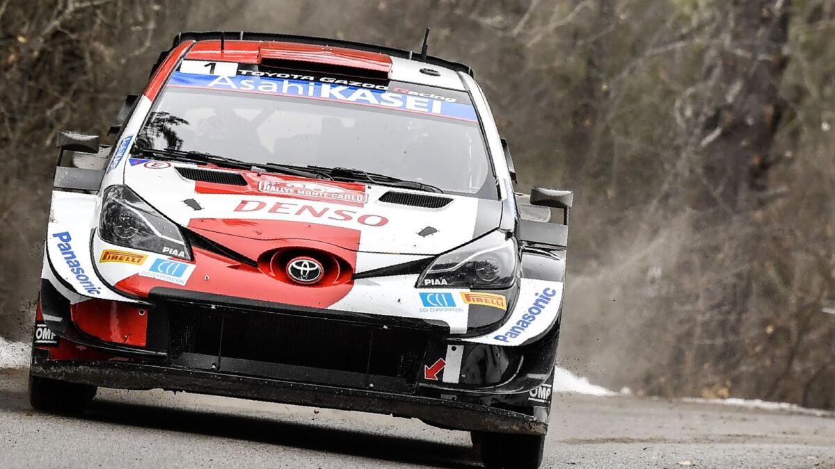 French Sebastien Ogier and his co-pilot French Julien Ingrassia steer the Toyota Gazoo Racing WRT during the ES 11 of the third stage of the 89th WRC Monte-Carlo Rally. — AFP
