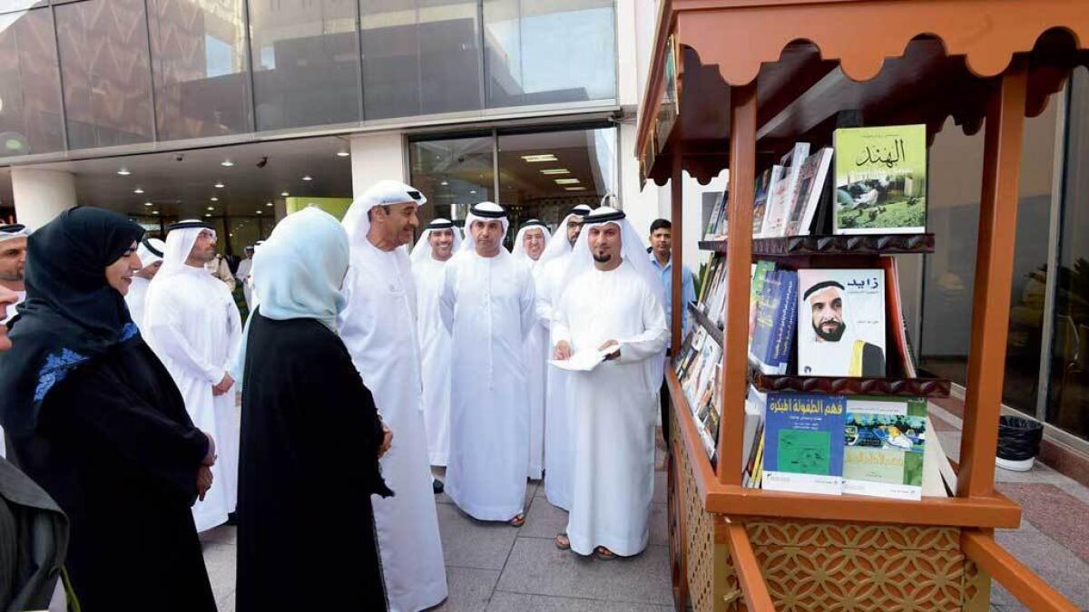 Hussain Nasser Lootah during the opening of Year of Zayed book exhibition at the Dubai Municipality headquarters on Sunday. 
