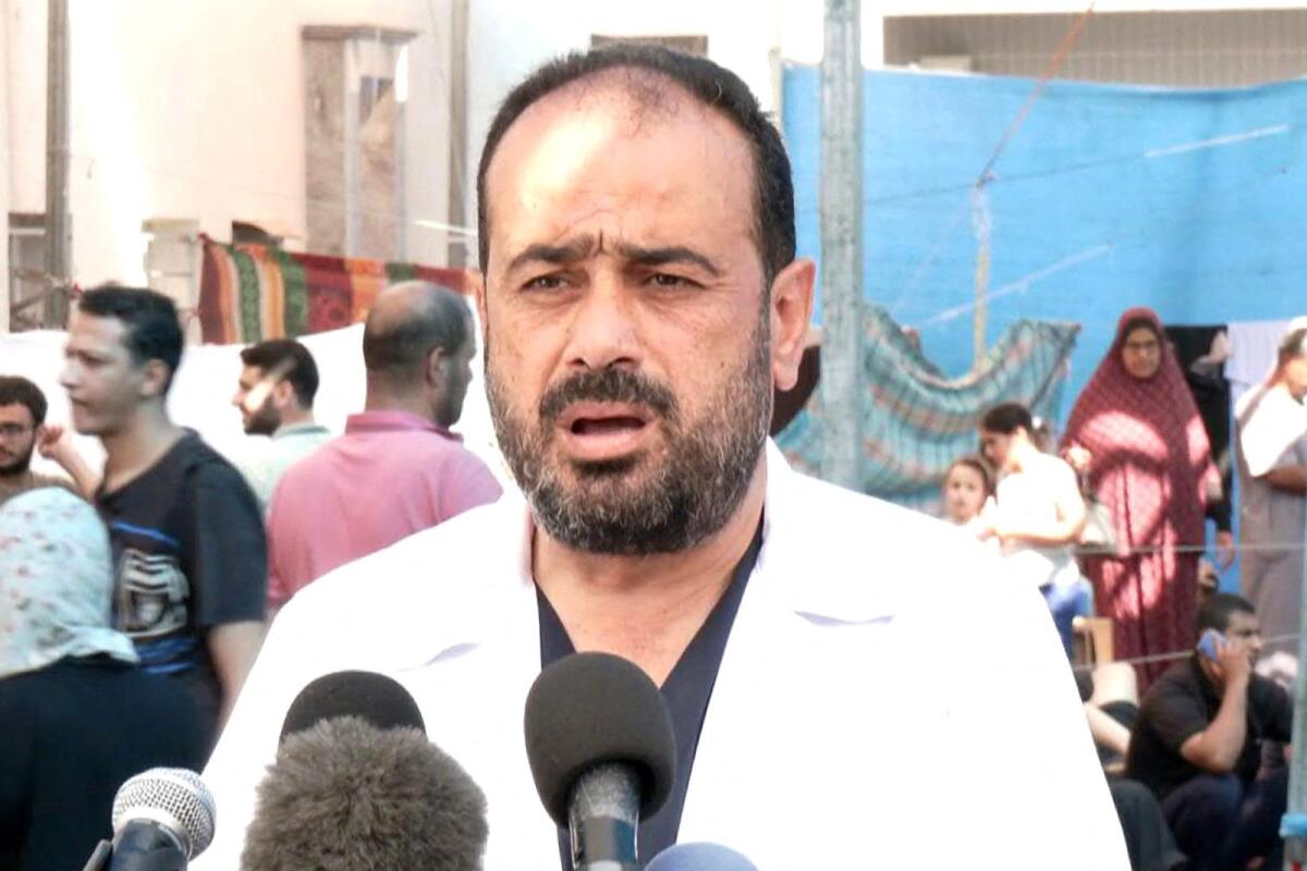 An image grab from a file handout video released by the Hamas Media Office, shows Dr Mohammad Abu Salmiya, director of Al Shifa Hospital in Gaza City, giving a press briefing on November 1, 2023, regarding the repercussions of fuel shortages on the hospital.  Photo: AFP